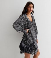 New Look Black Heart Print Lace Detail Long Sleeve Mini Dress